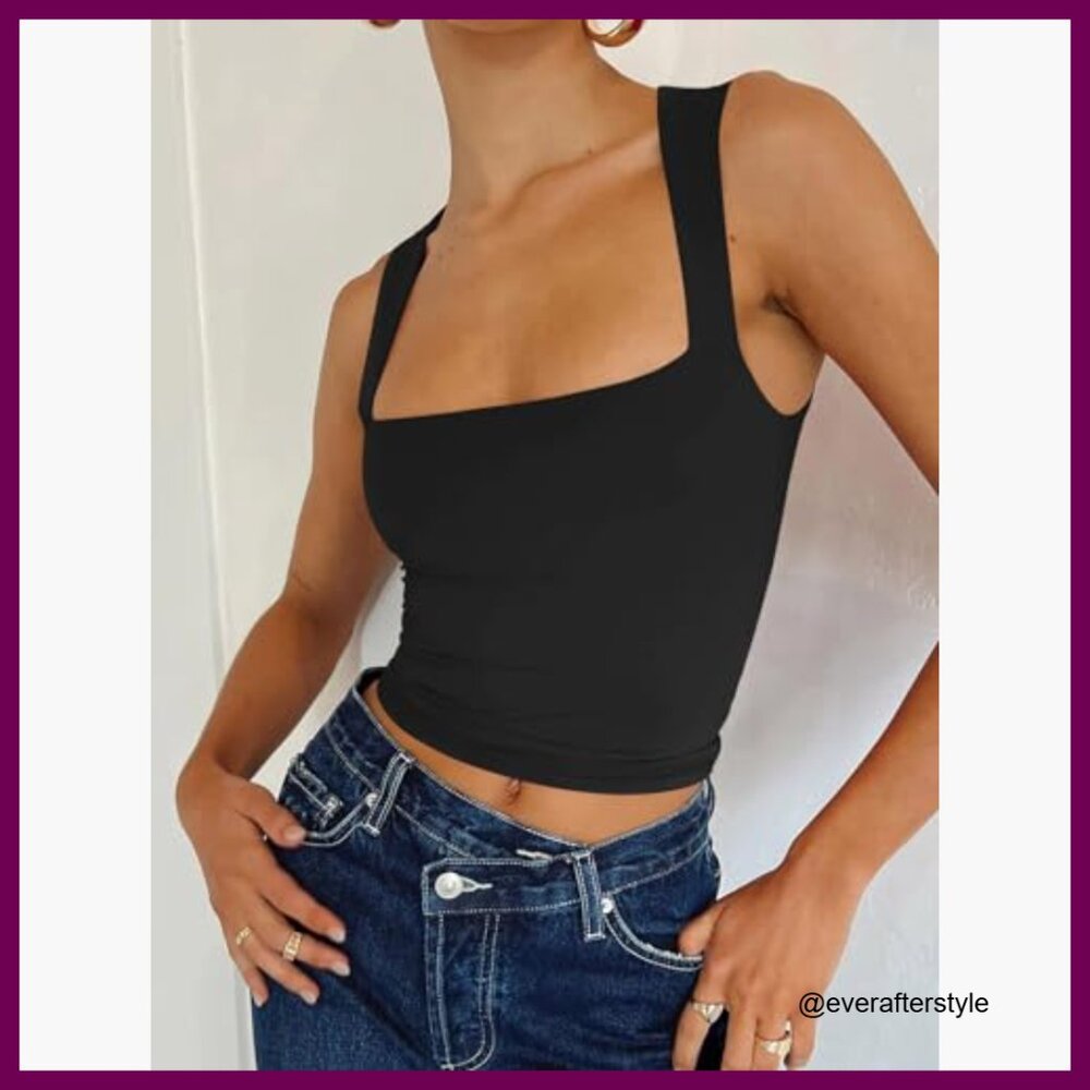 Double Lined Square Neck Crop Top Polyester Blend… - image 3